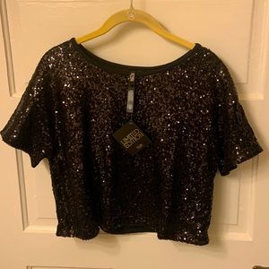 Victoria Sport black sequin crop top